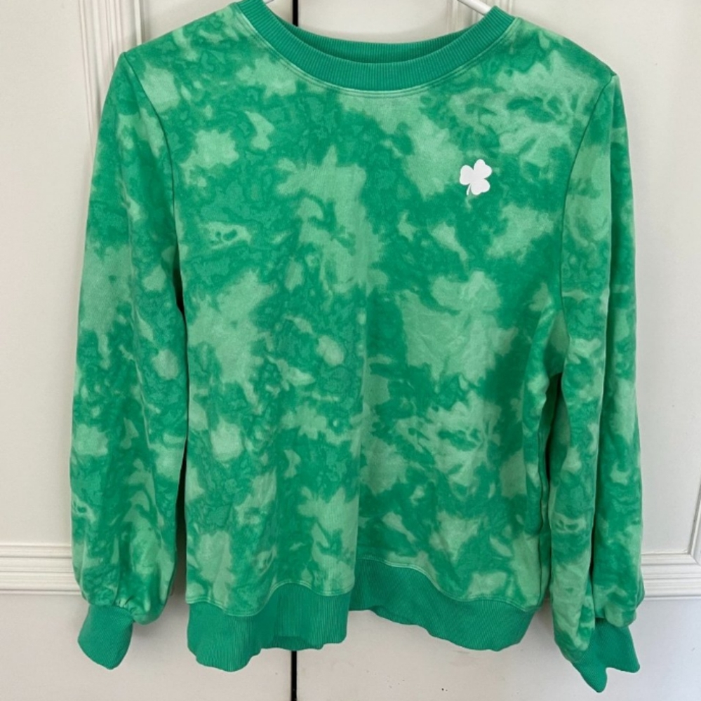 Marled Green Tie Dye Luck Crewneck Sweater sz Medium